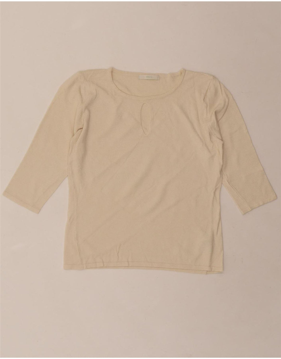 MARKS & SPENCER Womens Top 3/4 Sleeve UK 14 Medium Off White Viscose Vintage Marks & Spencer and Second-Hand Marks & Spencer from Messina Hembry 
