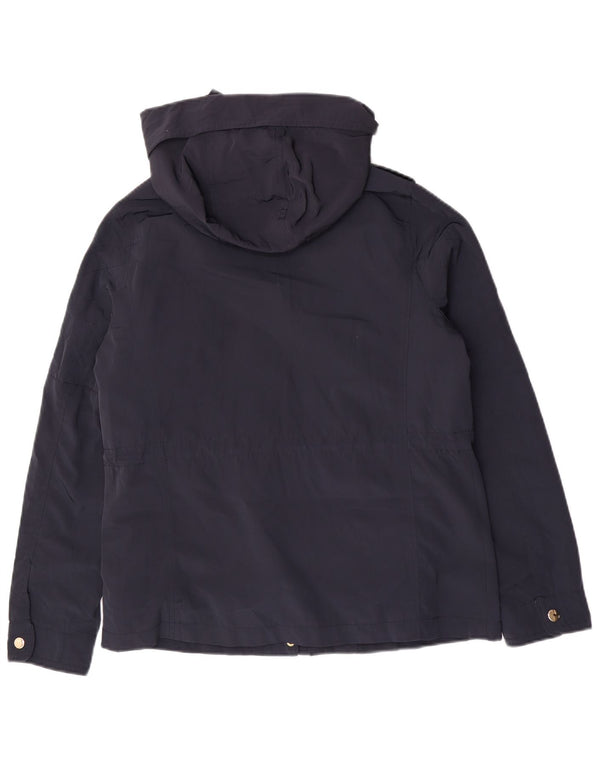 Zara Military Bomber Jacket med hætte til kvinder UK 14 Medium Navy Blue Polyester