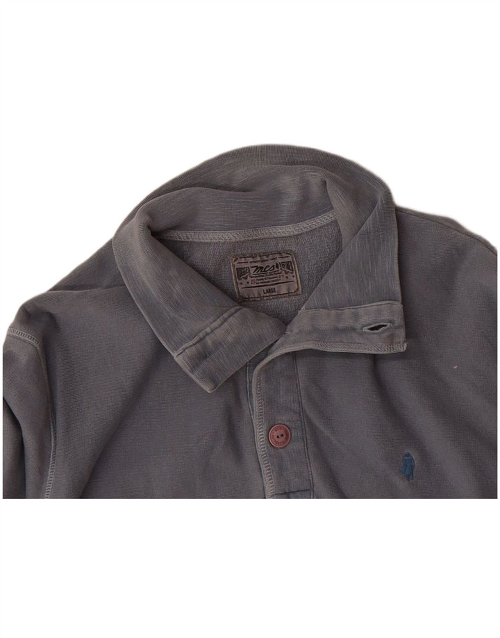 MARLBORO CLASSICS Mens Button Neck Sweatshirt Jumper Large Grey Cotton