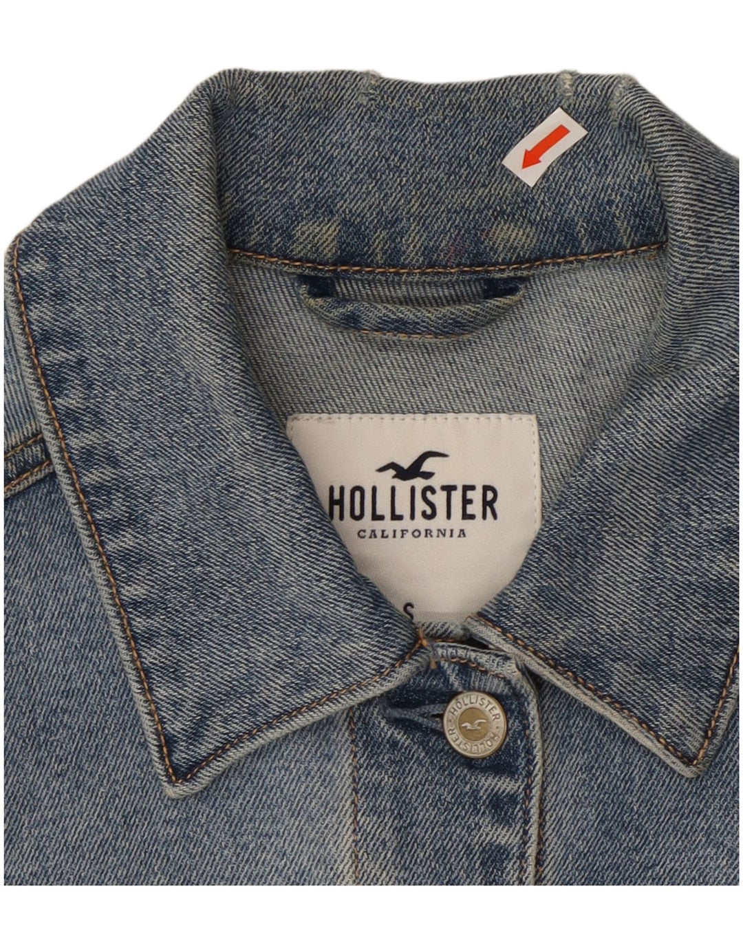 HOLLISTER Dame Distressed Denim Jacket UK 10 Small Blue Cotton