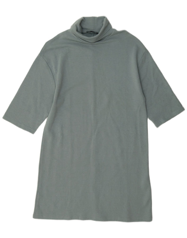 Zara Dame 1/2 ærme Skift Kjole UK 14 Medium Blå Bomuld