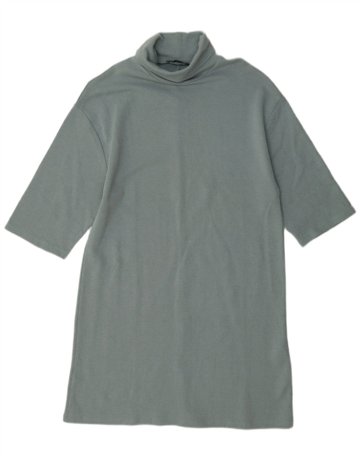 Zara Dame 1/2 ærme Skift Kjole UK 14 Medium Blå Bomuld