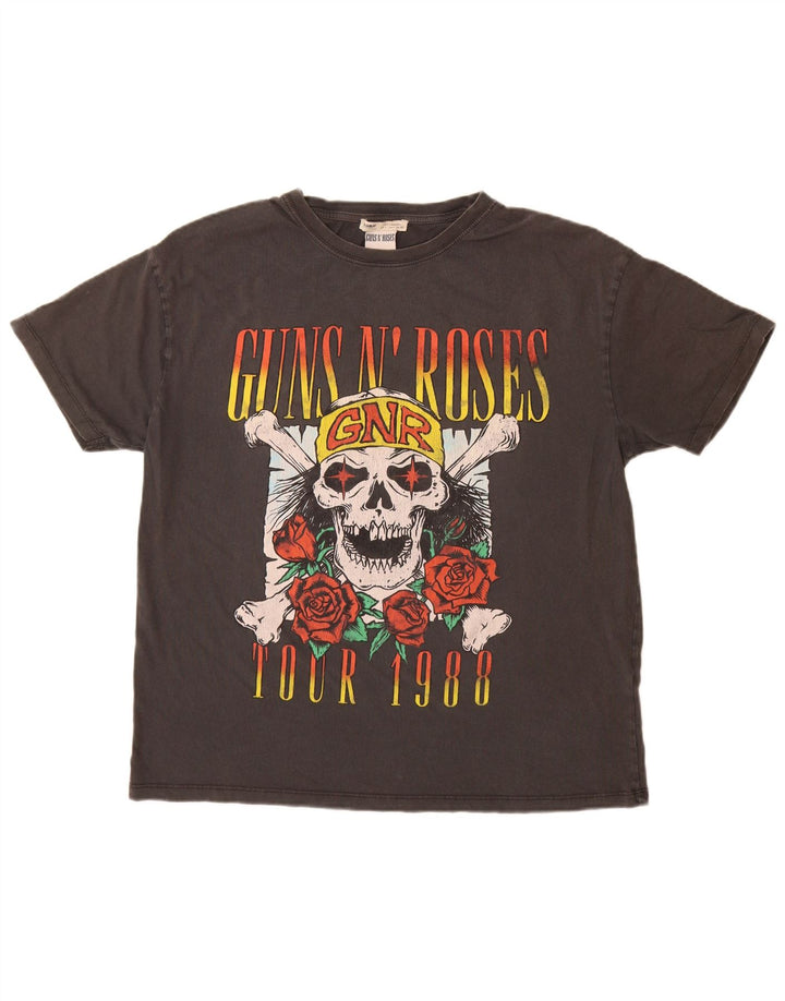 Pull & Bear Herre Guns & Roses Grafisk T-Shirt Top Stor Grå Bomuld