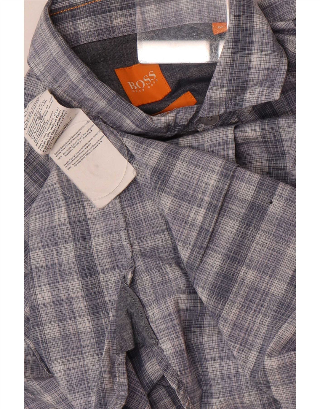 Hugo Boss Kortærmet Slim Fit skjorte til mænd mellemblå ternet bomuld