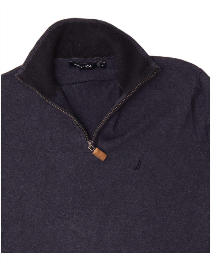 NAUTICA Mens Zip Neck Jumper Sweater Medium Navy Blue Cotton