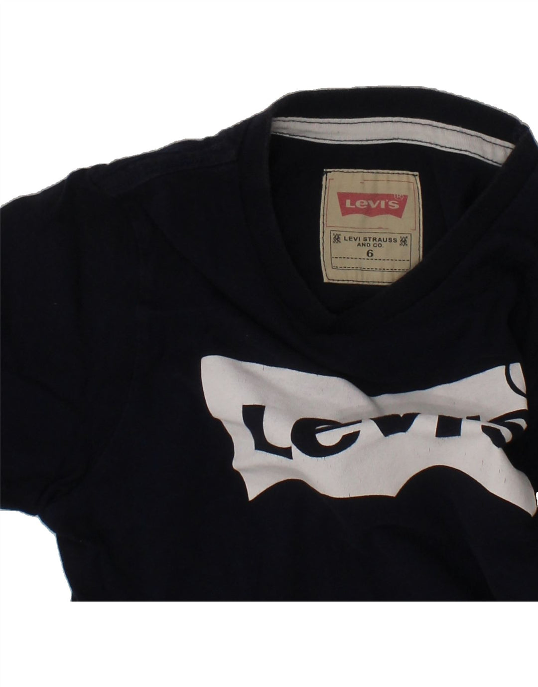 LEVI'S Boys Graphic T-Shirt Top 5-6 Years Navy Blue Cotton Vintage Levi's and Second-Hand Levi's from Messina Hembry 