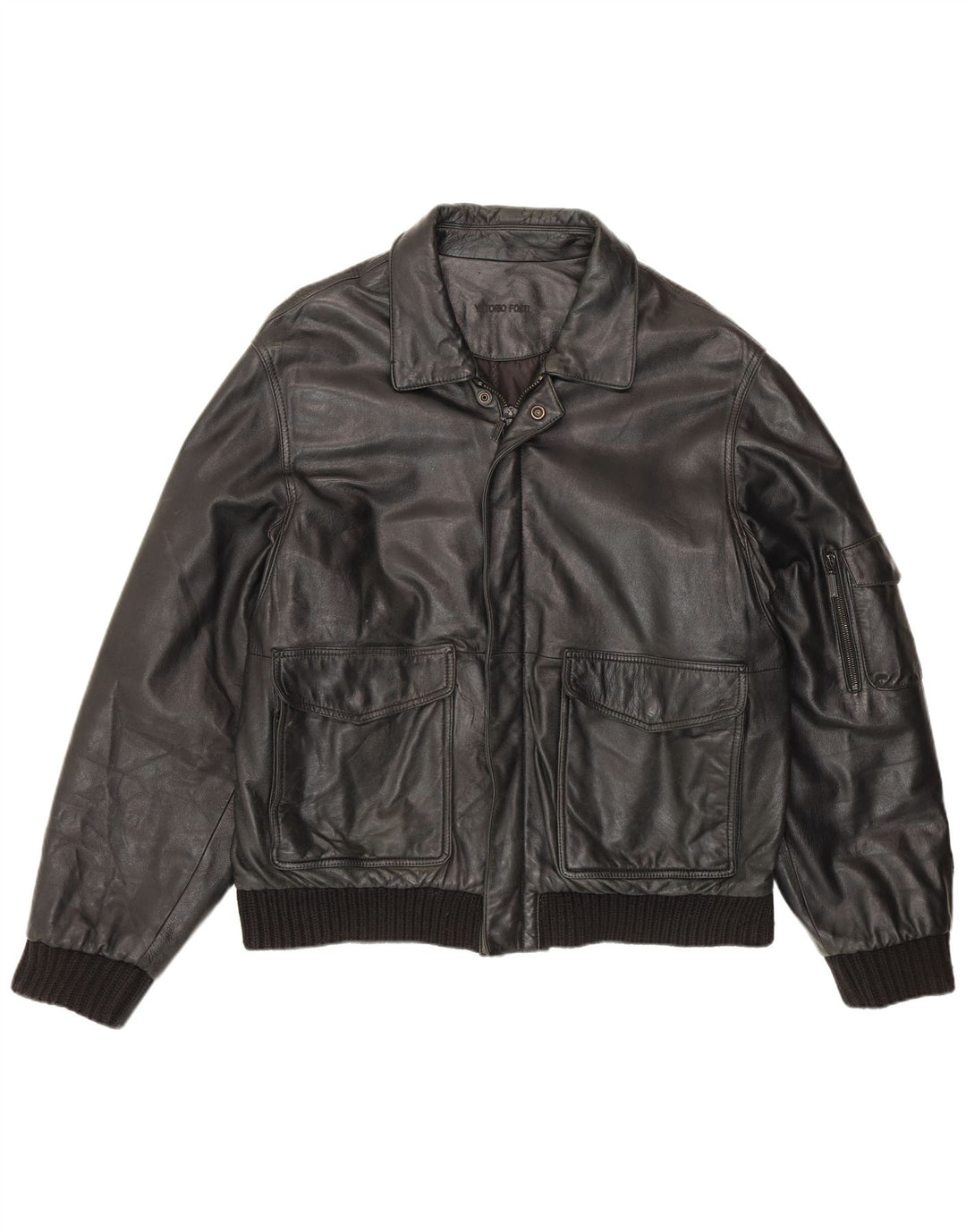 Vittorio Forti Herre Læder Bomber Jacket IT 50 Large Sort