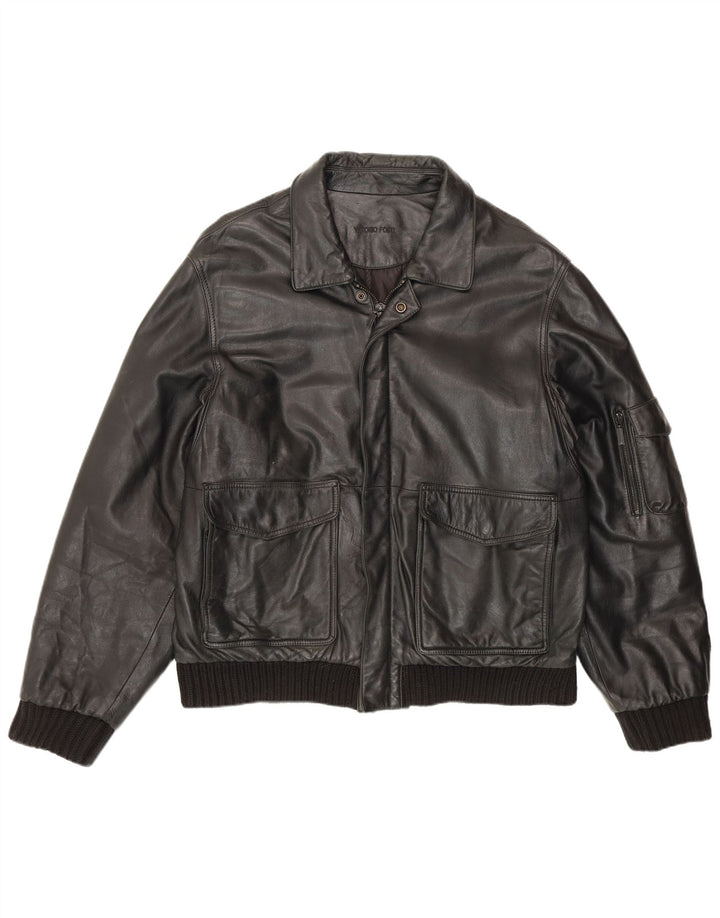Vittorio Forti Herre Læder Bomber Jacket IT 50 Large Sort