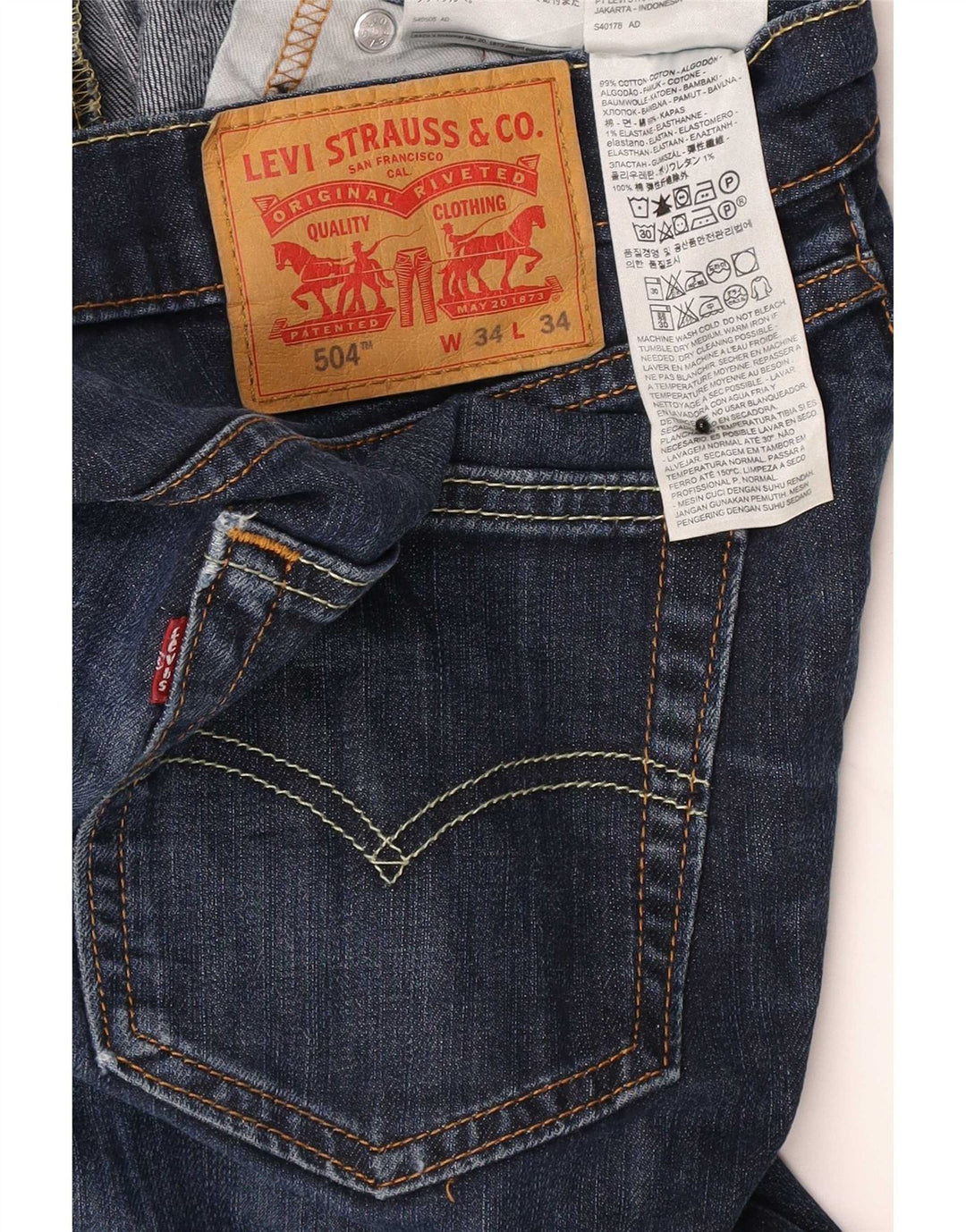 Levi's Herre 504 Straight Jeans W34 L34 Blå Bomuld