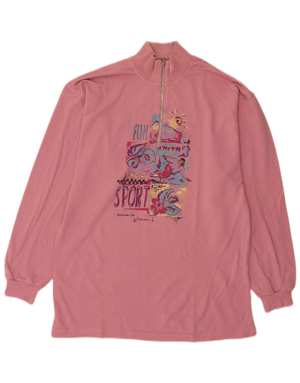 Maser M Dame Grafisk Zip Neck Sweatshirt Jumper UK 18 XL Pink Bomuld