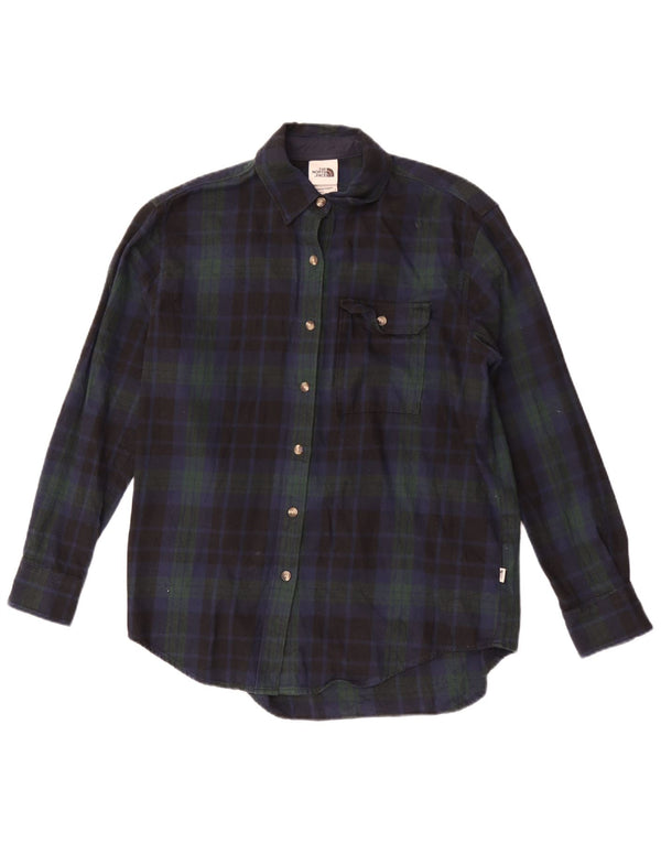 The North Face Dame Oversized Flanell Shirt UK 10 Small Navy Blue Check