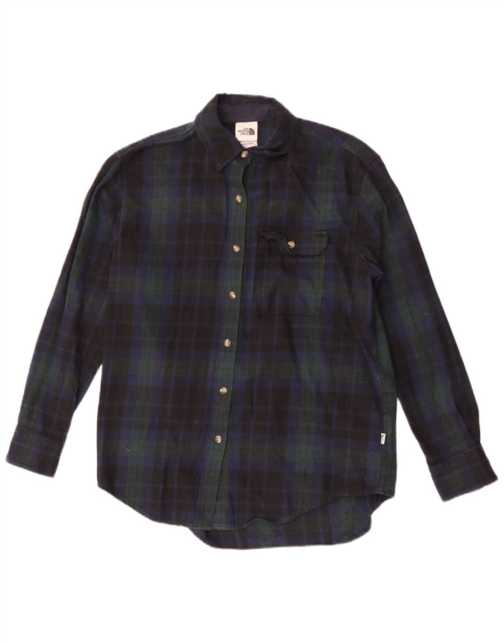 The North Face Dame Oversized Flanell Shirt UK 10 Small Navy Blue Check