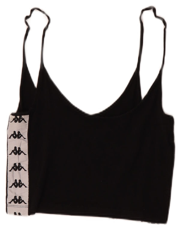 Kappa Dame Grafisk Crop Cami Top UK 4 XS Sort Colourblock Bomuld