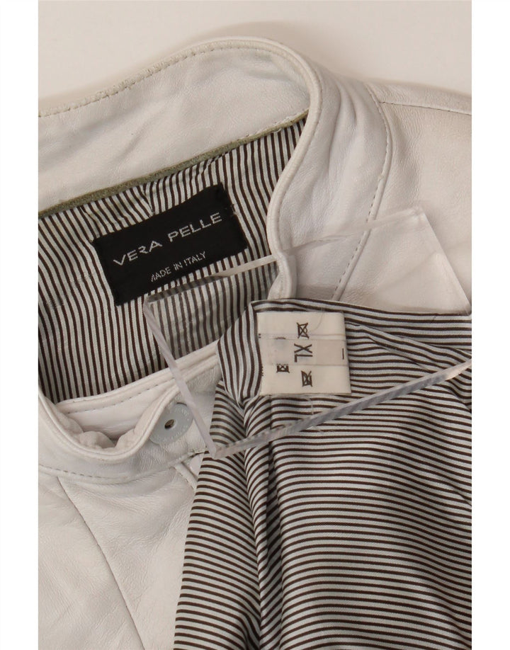 Vintage Dame Crop Læderjakke UK 18 XL Off White Læder