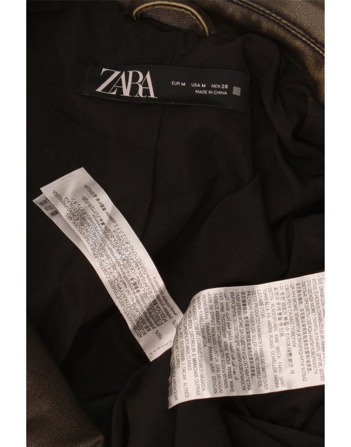 Zara damebikerjakke i imiteret læder UK 14 Medium brun polyethylen