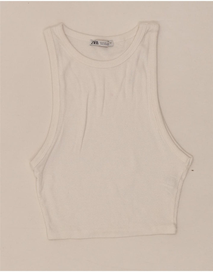 ZARA Womens Vest Top UK 12 Medium White Cotton Vintage Zara and Second-Hand Zara from Messina Hembry 