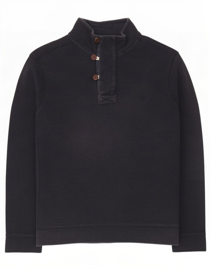 Fat Face Herre Button Neck Sweatshirt Jumper Large Navy Blue Bomuld