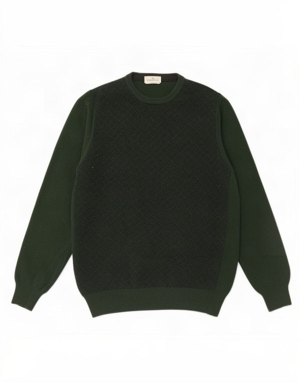 Brooksfield Herre Crew Neck Jumper Sweater IT 54 Medium Green Geometrisk Uld
