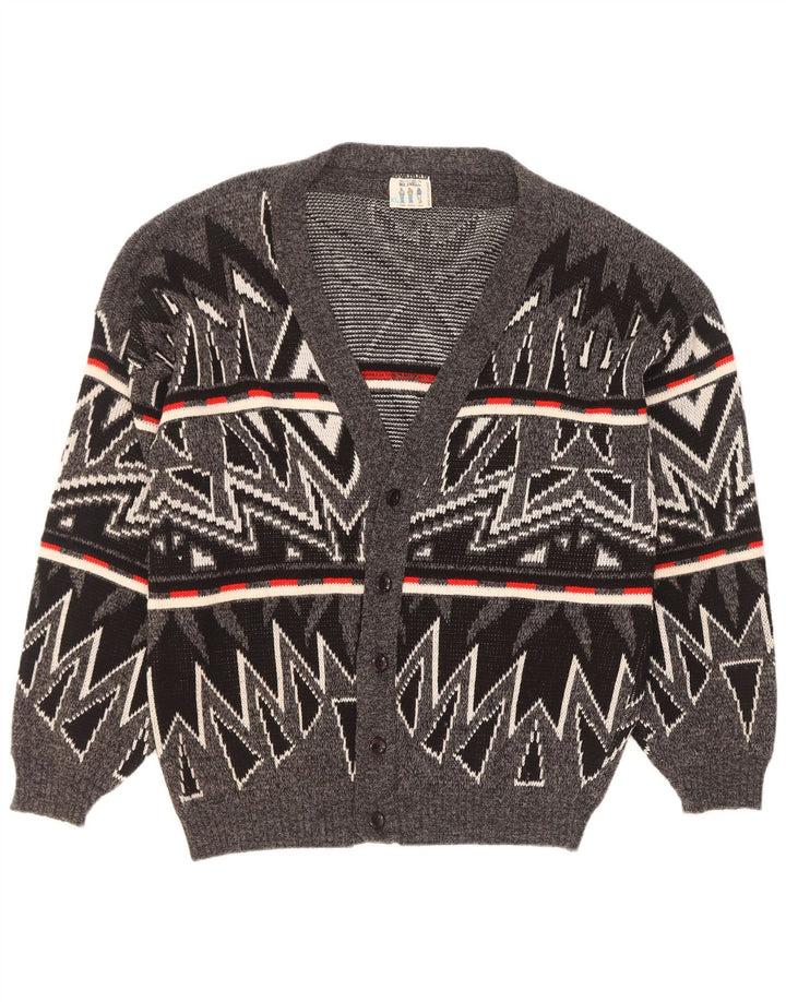 Vintage herre cardigan sweater XL Grå geometrisk akryl