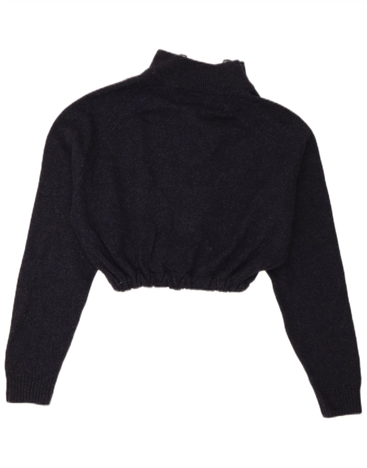 Marks & Spencer Dame Crop Zip Neck Jumper Sweater UK 14 Medium Navy Blue