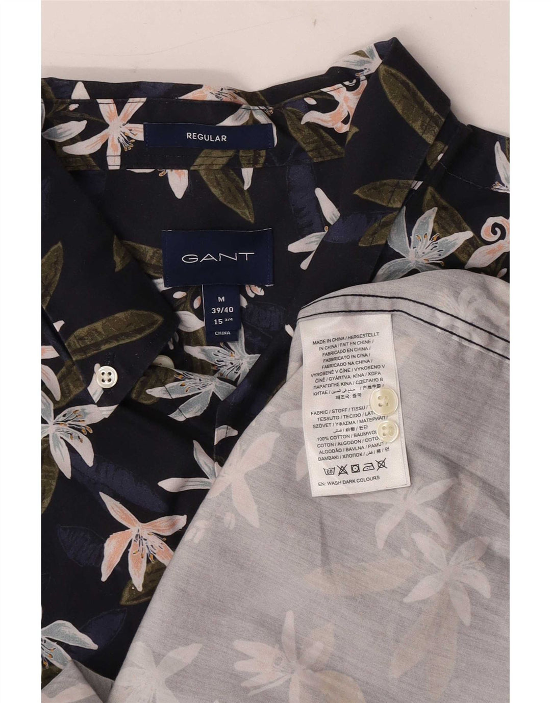 Gant Kortærmet Herreskjorte Størrelse 39/40 15 3/4Medium Blue Floral