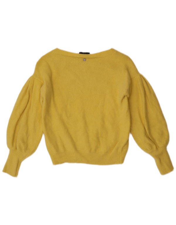 Liu Jo Womens Crop Boat Neck Jumper Sweater UK 8 Small Yellow Polyamide