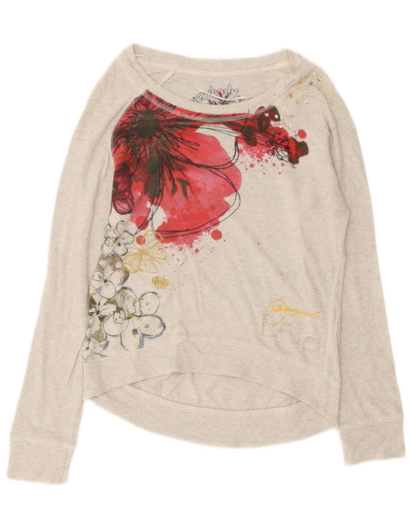 Desigual Dame Grafisk Sweatshirt Jumper UK 14 Medium Grey Floral Bomuld