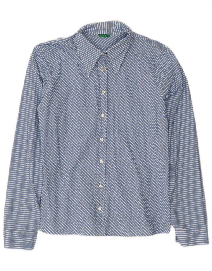 BENETTON Womens Shirt UK 16 Large Blue Striped Cotton