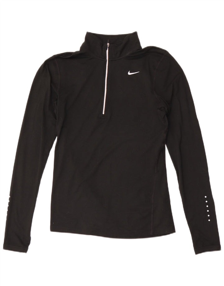 Nike Dame Dri Fit Pullover med lynlås-hals Træningsdragt Top UK 10 Lille Sort