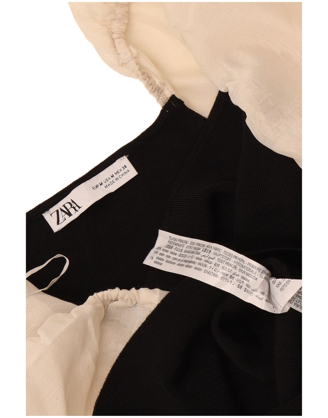 Zara Langærmet Crop Top UK 12 Medium Sort Colourblock