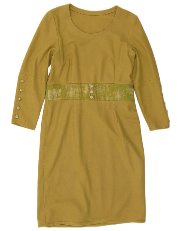 Vintage Womens Long Sleeve Shift Dress UK 12 Medium Green