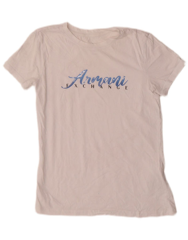 Armani Exchange Womens Grafisk T-Shirt Top UK 6 XS Hvid Bomuld