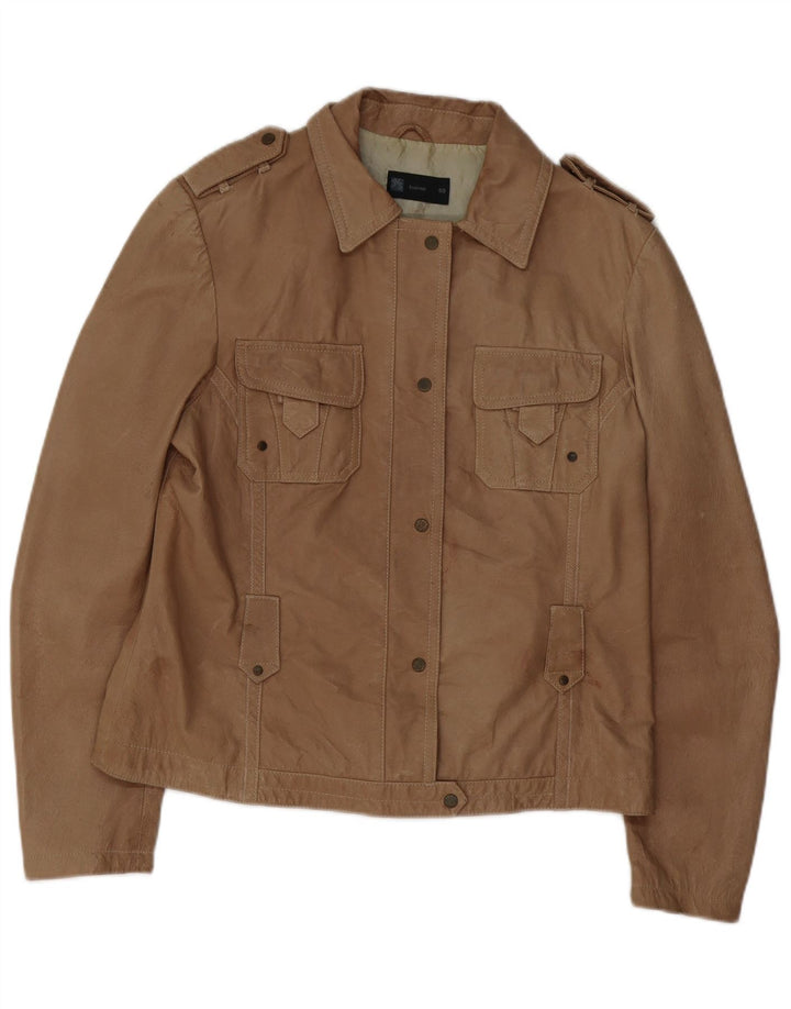OVS Womens Leather Jacket IT 50 XL Beige Leather