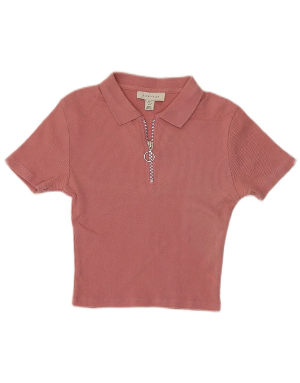 Topshop Dame Crop Polo Shirt UK 6 XS Pink Bomuld