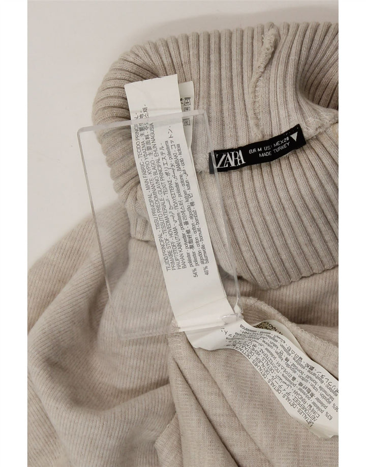 Zara Dame Roll Neck Vest Tank Top UK 12 Medium Beige Polyester