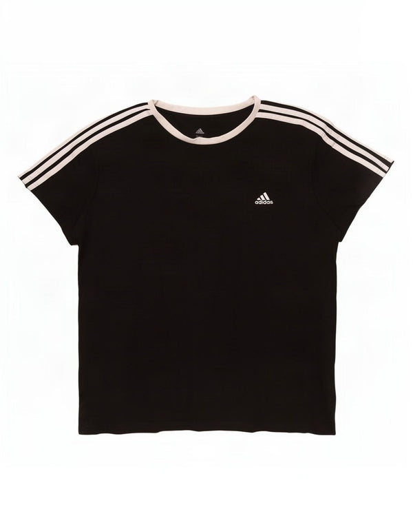 Adidas Dame T-Shirt Top UK 24/26 2XL Sort Bomuld