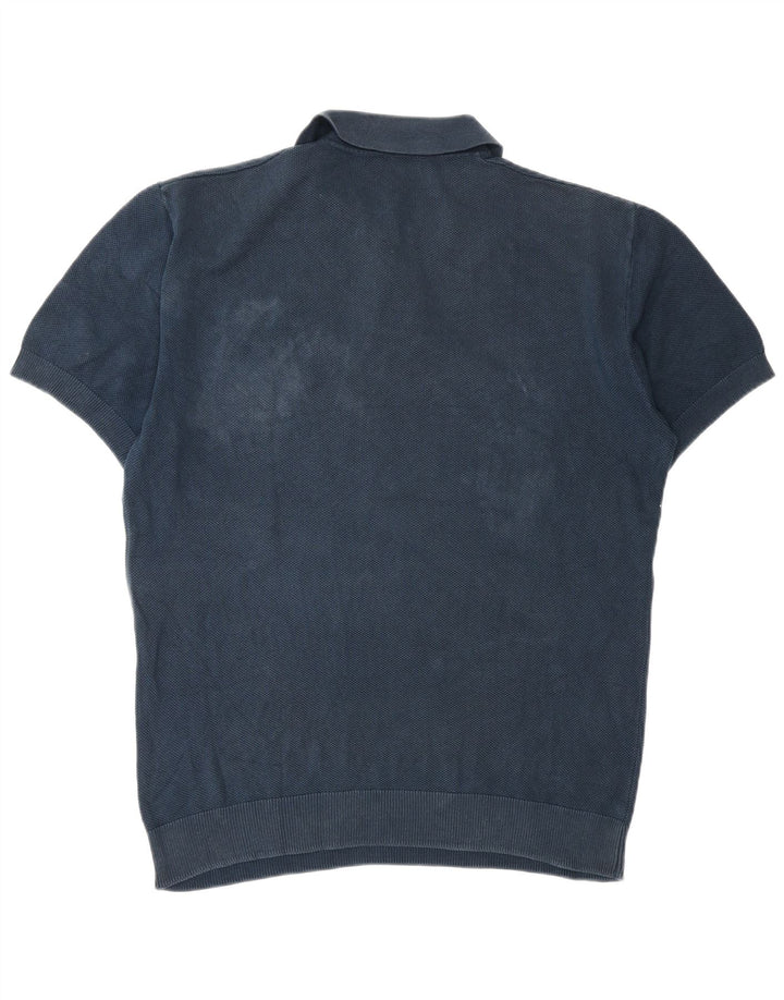 Zara Herre Kortærmet Polo Neck Jumper Sweater Medium Navy Blue