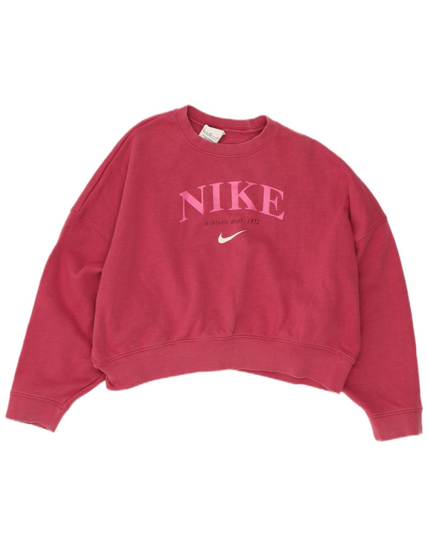 Nike Girls Crop Graphic Oversized Sweatshirt Jumper 10-11 år Medium Pink