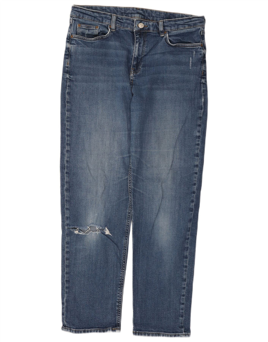Marks & Spencer Dame Distressed Straight Jeans UK 14 Large W34 L30 Blue