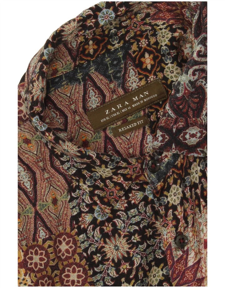 Zara Herre Relaxed Fit Shirt XL Flerfarvet Patchwork Viscose