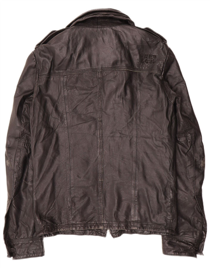 Superdry Military Læderjakke til mænd UK 36 Lille sort læder