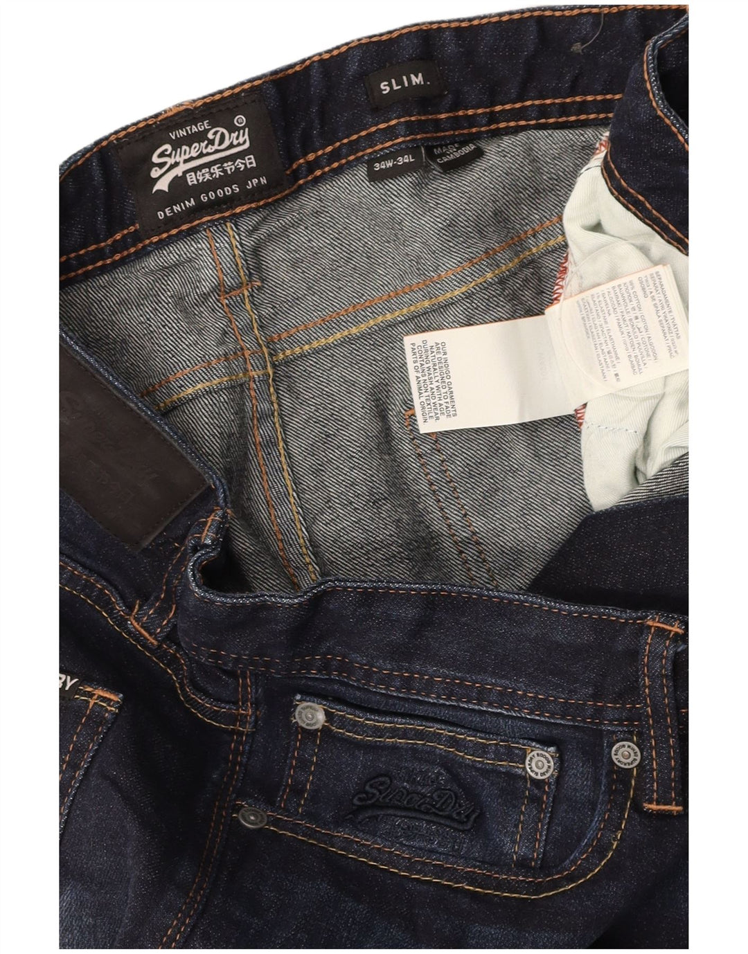 SUPERDRY Slim Jeans til mænd W34 L34 Marineblå bomuld