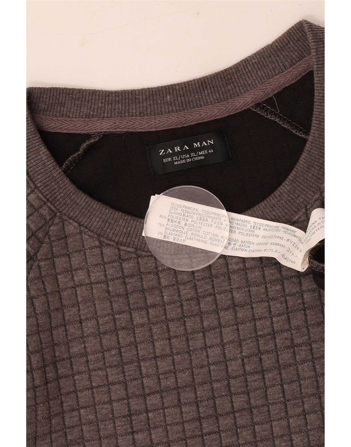 Zara Herre Sweatshirt Jumper XL Grå ternet polyester