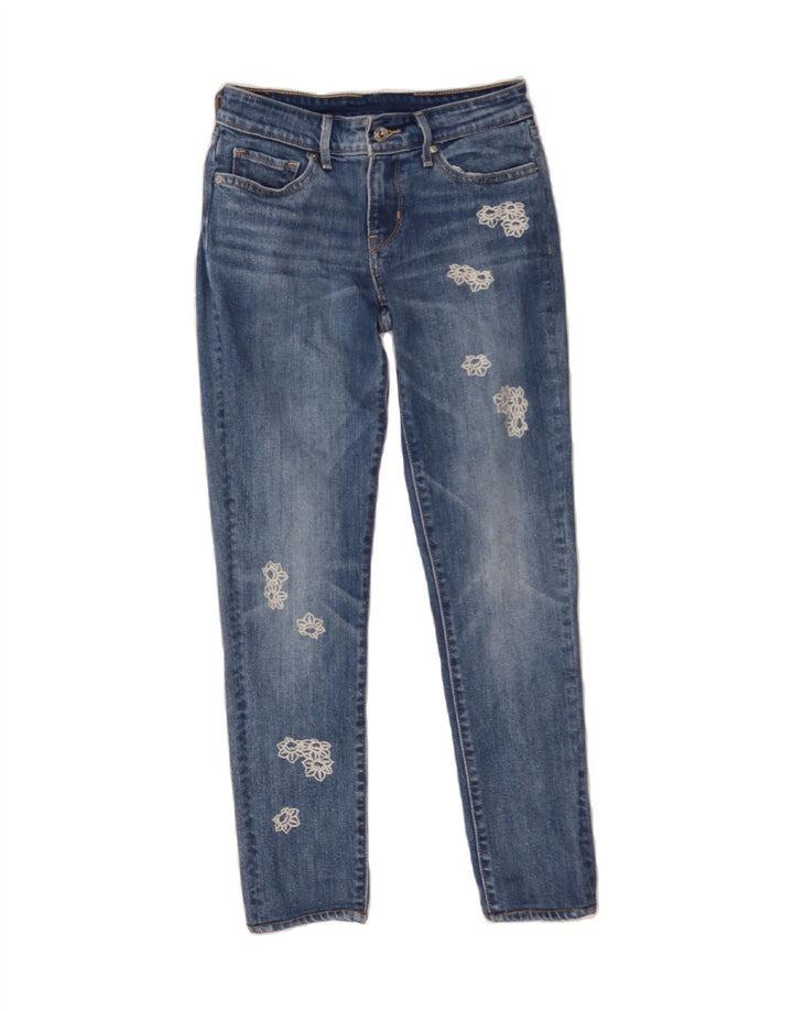 LEVI'S Womens Slim Jeans W25 L26 Blue Floral Cotton Vintage Levi's and Second-Hand Levi's from Messina Hembry 