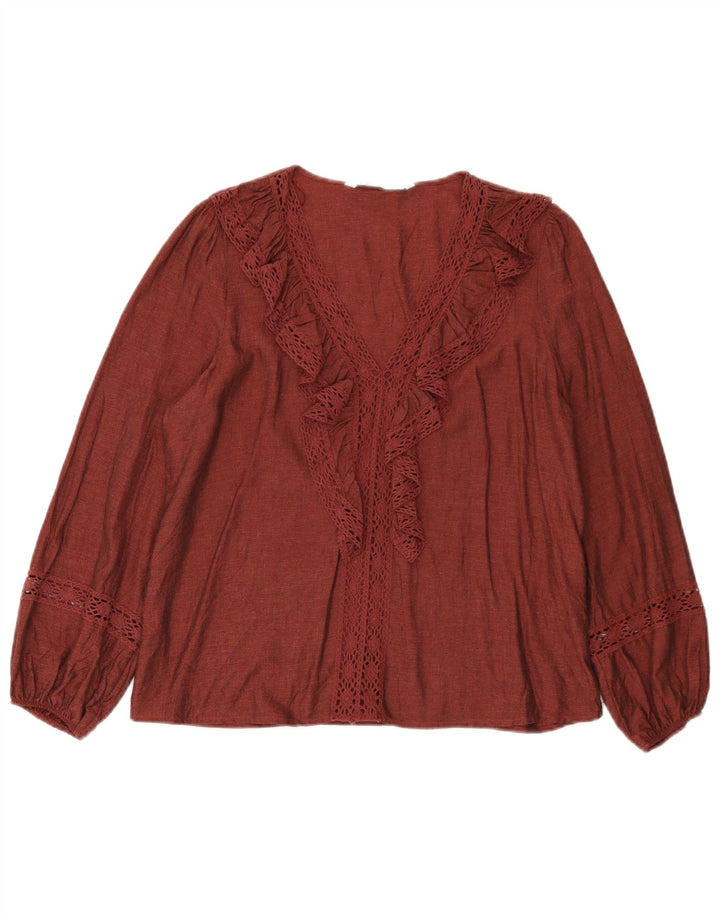 Zara Dame Flæse Front Oversized Bluse Top UK 10 Lille rød viskose