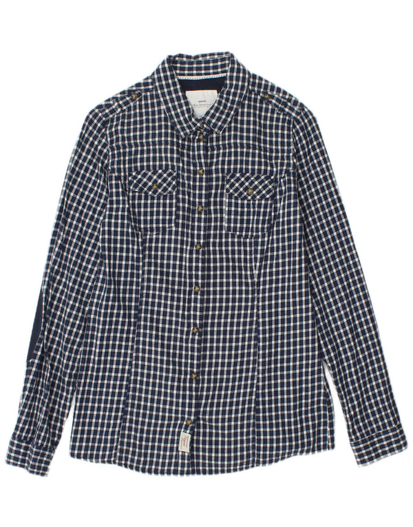 BRUGI Dameskjorte UK 12 Medium Navy Blue Gingham Cotton