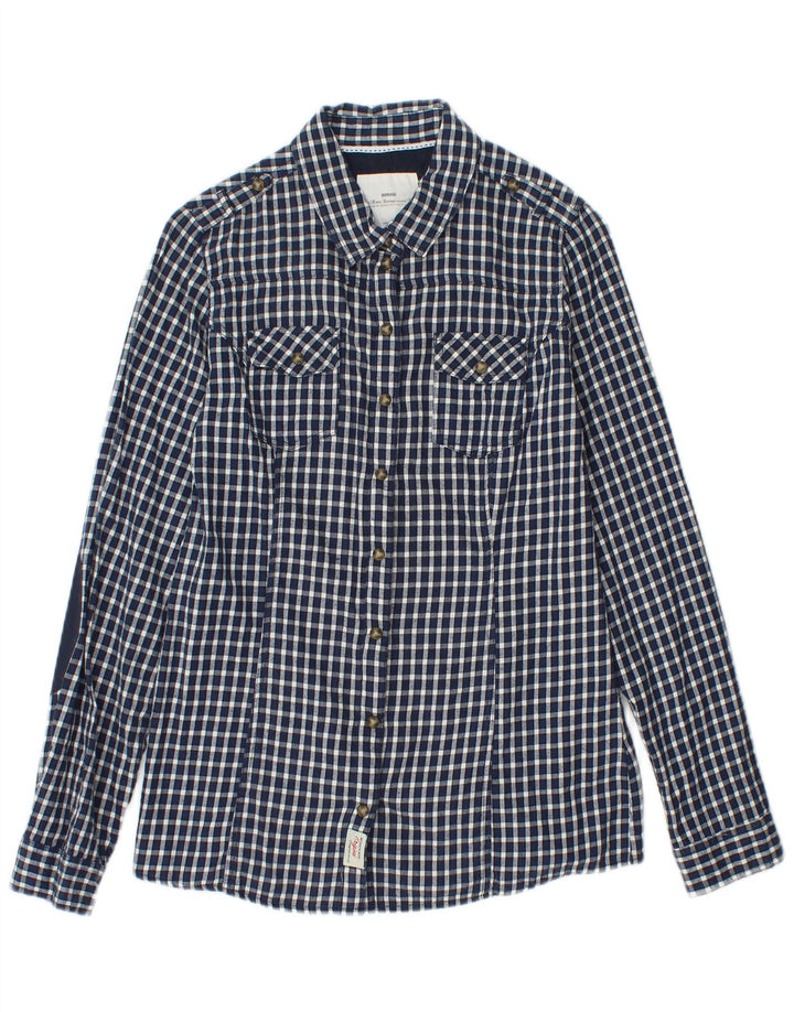 BRUGI Dameskjorte UK 12 Medium Navy Blue Gingham Cotton