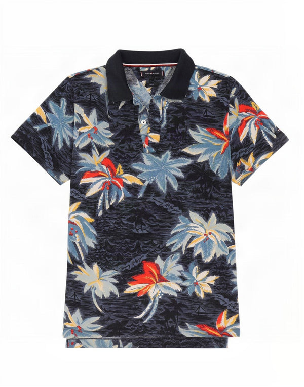 Tommy Hilfiger Herre Hawaii Slim Fit Polo Shirt Medium Navy Blue Floral