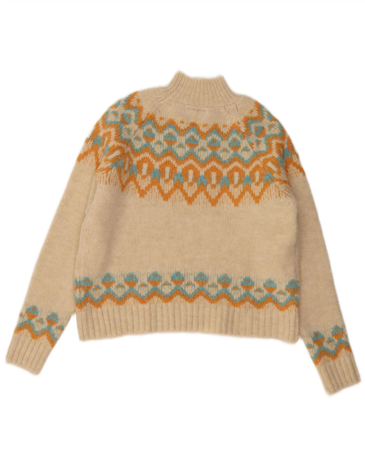 Superdry Dame Turtle Neck Sweater UK 12 Medium Beige Fair Isle