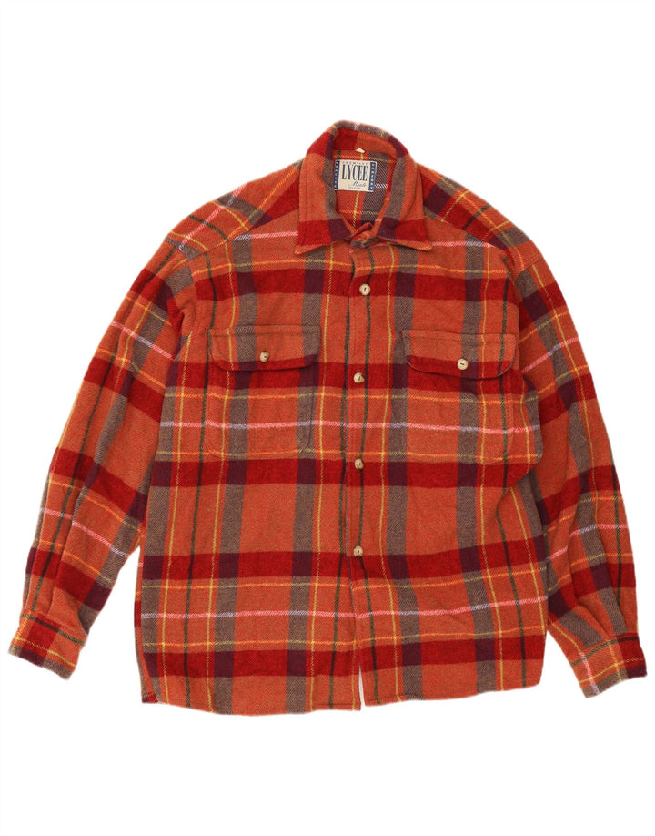 Vintage flannelskjorte til mænd, medium orange plaid bomuld